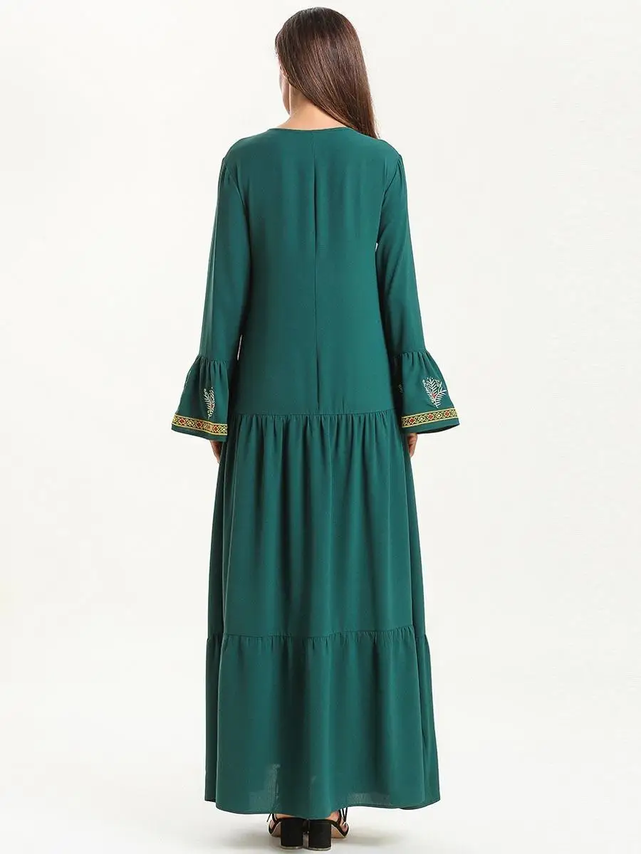Платье с длинным рукавом Abaya платье цветочной вышивкой Кафтан для мусульманской