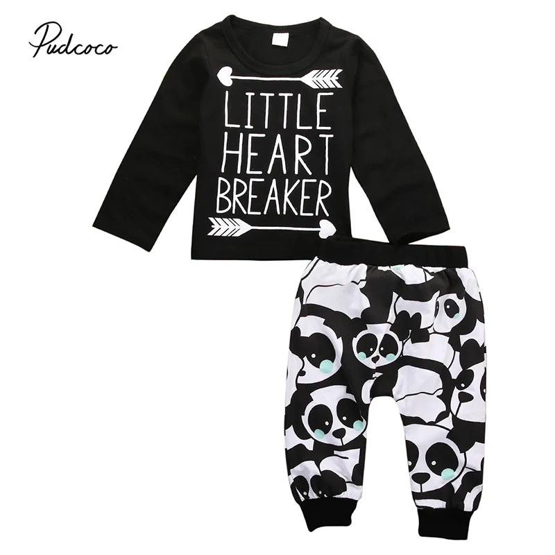 2PCS Boy Panda Clothing Set Toddler Newborn Baby Clothes 2018 New Autumn Arrow Shirt Tops+Pants Outfits Cool |