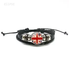 Модные Многослойные плетеные браслеты с британским флагом, стеклянные кожаные браслеты с кабошоном Black Union Jack, креативные подарки