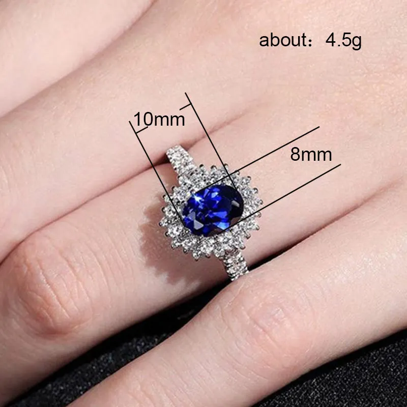 

Huitan Wedding Anniversary Ring with Oval Cutting Blue Cubic Zirconia Luxury Jewelry Valentines Gift Fashion Rings for Women