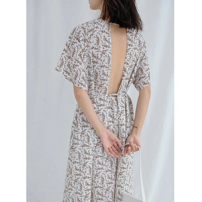 

Floral Print Dress Female 2019 Summer New Korean-Style Elegant French Vintage Backless Dresses