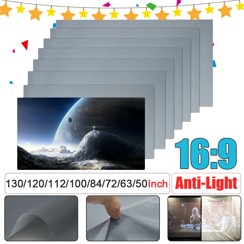 

50/60/63/72/84/100/112/120/130 inch 16:9 Foldable Anti-light Projector Screen HD 1080P 3D Home Cinema Theater Projection Screen
