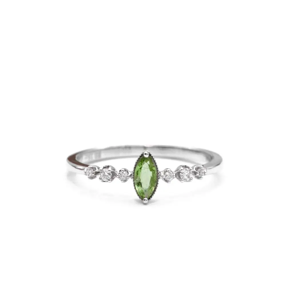 

Solid 14k White Gold Engagement Ring for Women 4x8mm Marquise Cut Natural Peridot Wedding Ring SI/H Real Diamonds