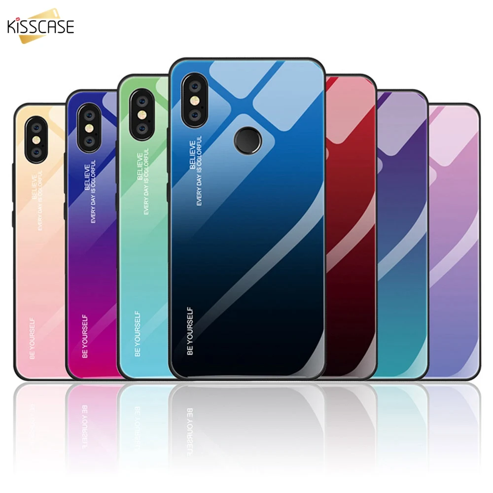 KISSCASE градиентный чехол из закаленного стекла для Xiaomi mi 8 Lite 9 SE x2S x 3 Red 7 5 Plus цветной