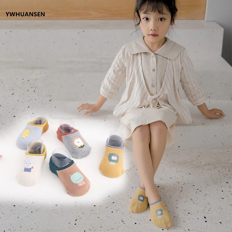 5 пар/лот детские носки лодки с принтом животных невидимки из хлопка унисекс