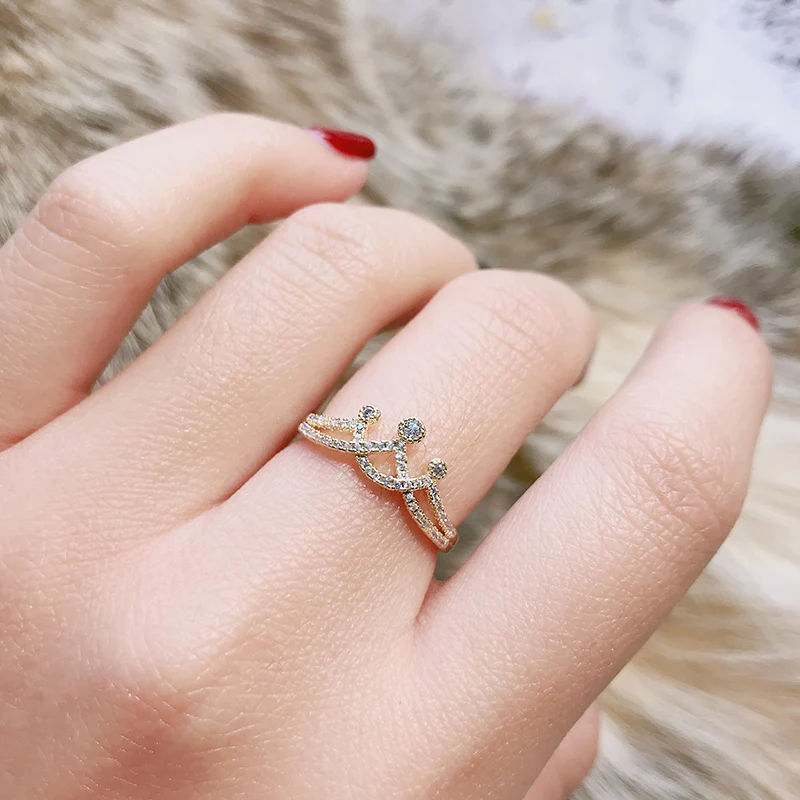 Fashion Classic Hollowing Gold Color Crown Shape CZ stone pave setting Ring Cute Sweet Girl Women Lady Beautiful Jewelry | Украшения и