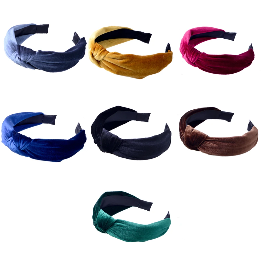 

1pc Solid Retro Bow Knot Cross Twist Hairband Korean Women Elegant Velvet Tie Headband Wide Headwrap Hair Band Hoop Girls
