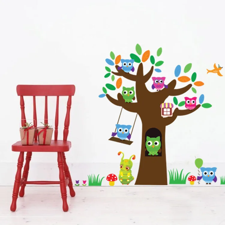 Cartoon Forest Tree Branch Animal Owl Wall Stickers For Kids Rooms Boys Girls Children Bedroom Home Decoration | Дом и сад