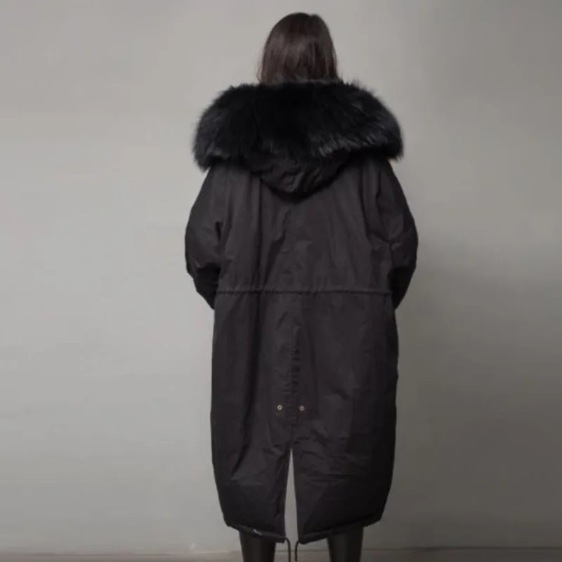 Two Side Wear Raccoon Fur Collar Outwear 2019 Winter Jacket Women Quilted Coat Long Plus Size Thick Warm Hooded Parka Oke127 | Женская