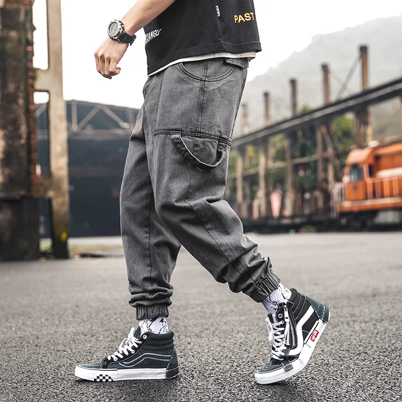 Мода 2019 Весна Новый Хип Хоп пот брюки мужские одноцветная Мужская джинсовые