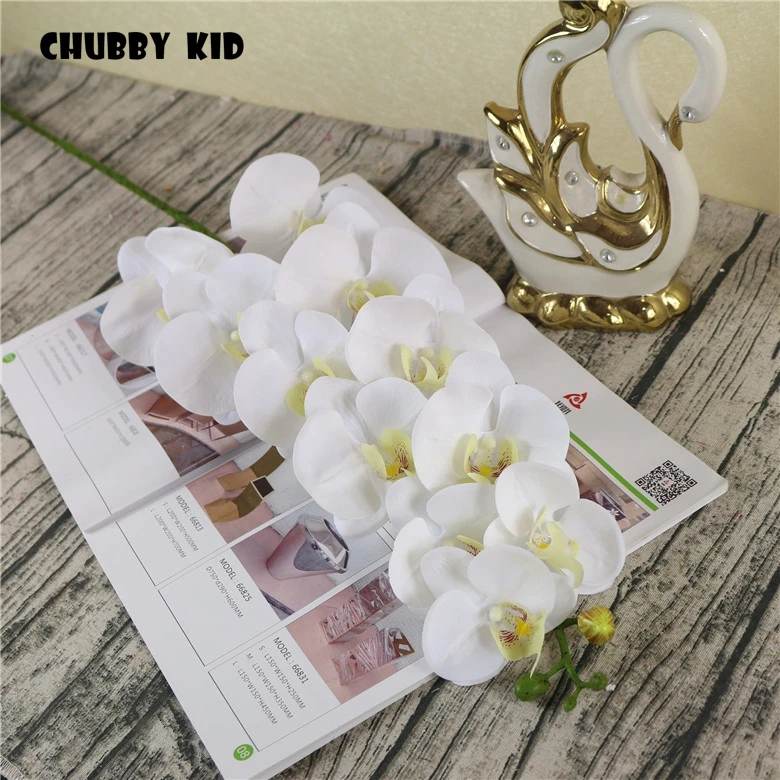 Koop Hi-Q Real Touch 11 Heads Kunstmatige Vlinder Orchideeën Groothandel Grote 110Cm Vilt Bloemen Bruiloft Decoratieve Phalaenopsis 12 Stuks