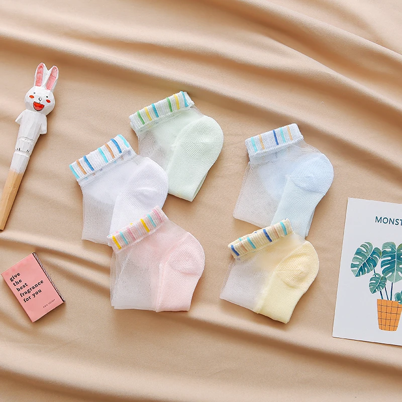 5 пар/лот летние ультратонкие разноцветные короткие носки для маленьких девочек