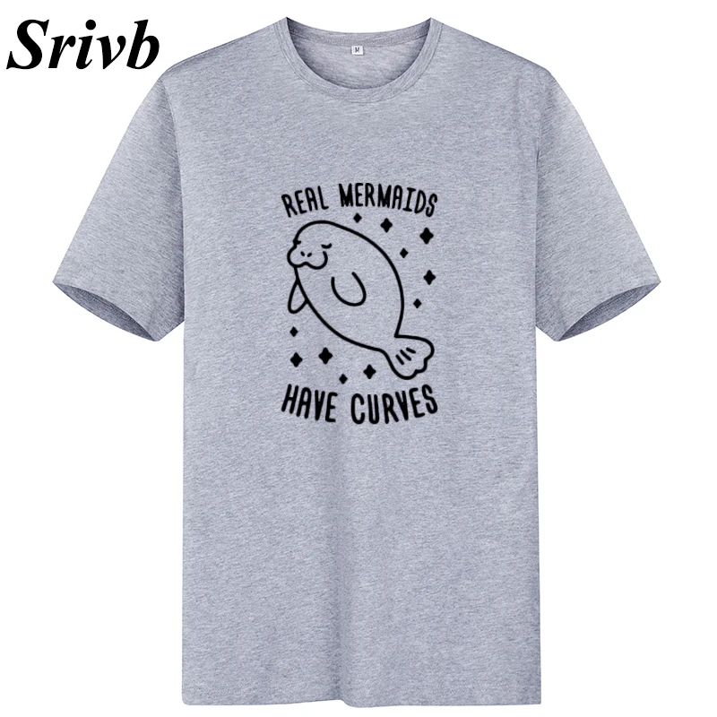 Женская футболка с принтом Srivb Real Mermaids Have Curves Kawaii забавная модная рисунком