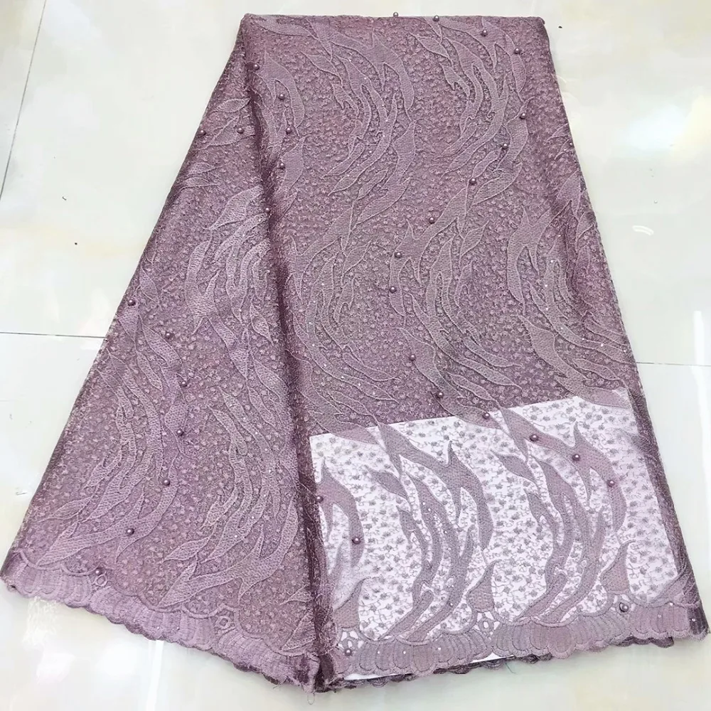 

Free shipping purple African lace fabric high quality latest Nigerian wedding dress french tulle lace embroidery beaded lace