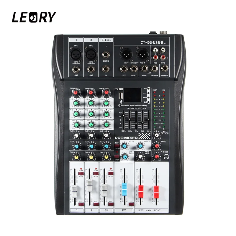 LEORY Professional караоке аудио микшер bluetooth 4 канала Микрофон Звук смешивания усилители