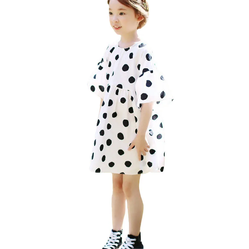 Summer Girls Dresses Teen Children Cotton Polka Dot Cute Dress Big Girl Fashion Loose Princess Age 3 - 14 years old | Детская одежда и