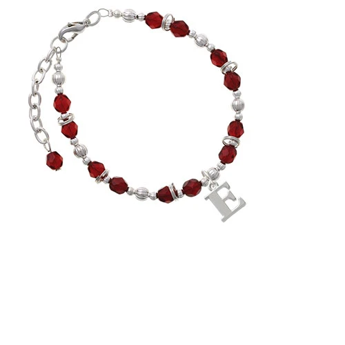 Большой браслет с бусинами Silvertone Initial E Maroon| |