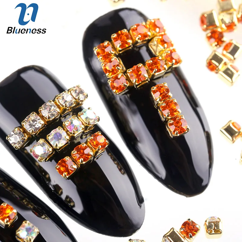 Blueness 100Pcs/Pack 3D Colorful Diamonds Nails Rhinestones 3 Colors Glass Square Bottom Alloy Nail Art Decorations Supplies | Красота и