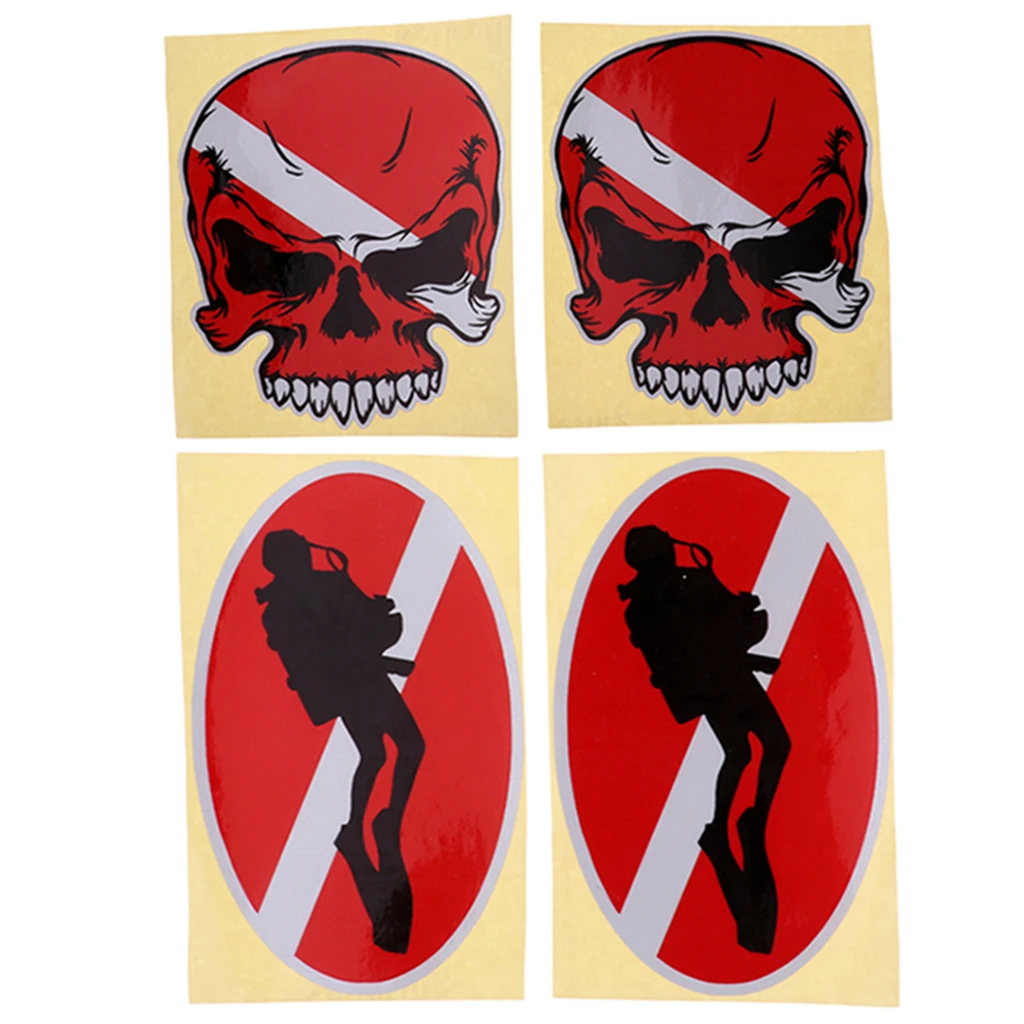 Perfeclan 4 шт. Дайвинг череп Diver Down Стикеры наклейка плавательные ласты плавники для