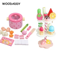 dropshipping strawberry simulation hot pot set cooking wooden toys for kids ice cream stand afternoon tea set educational gift