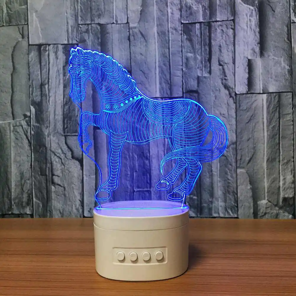 3D Лампа лошадь Оптическая иллюзия визуальный ночник с Bluetooth динамик база Led