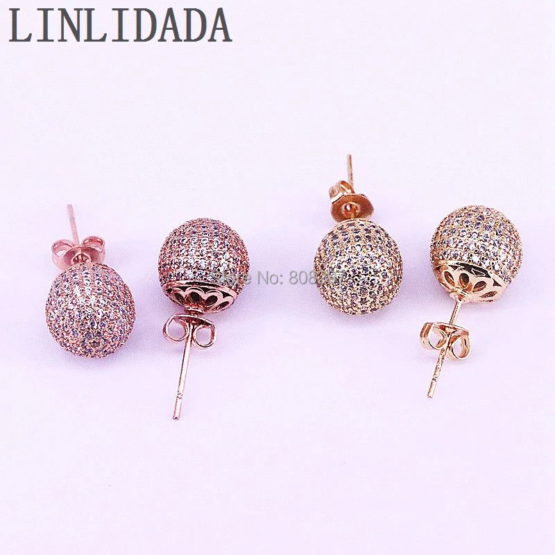 

5Pair 8mm/10mm Metal Copper CZ Zirconia Pave Ball Stud Earrings For Women Girl Jewelry