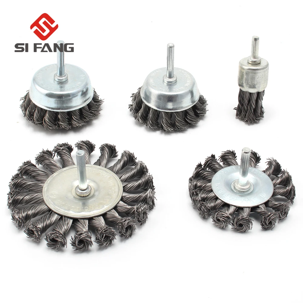 

5Pcs Twist Knot Steel Wire Cup Pen Wheel Brush Set For Rust Paint Removal