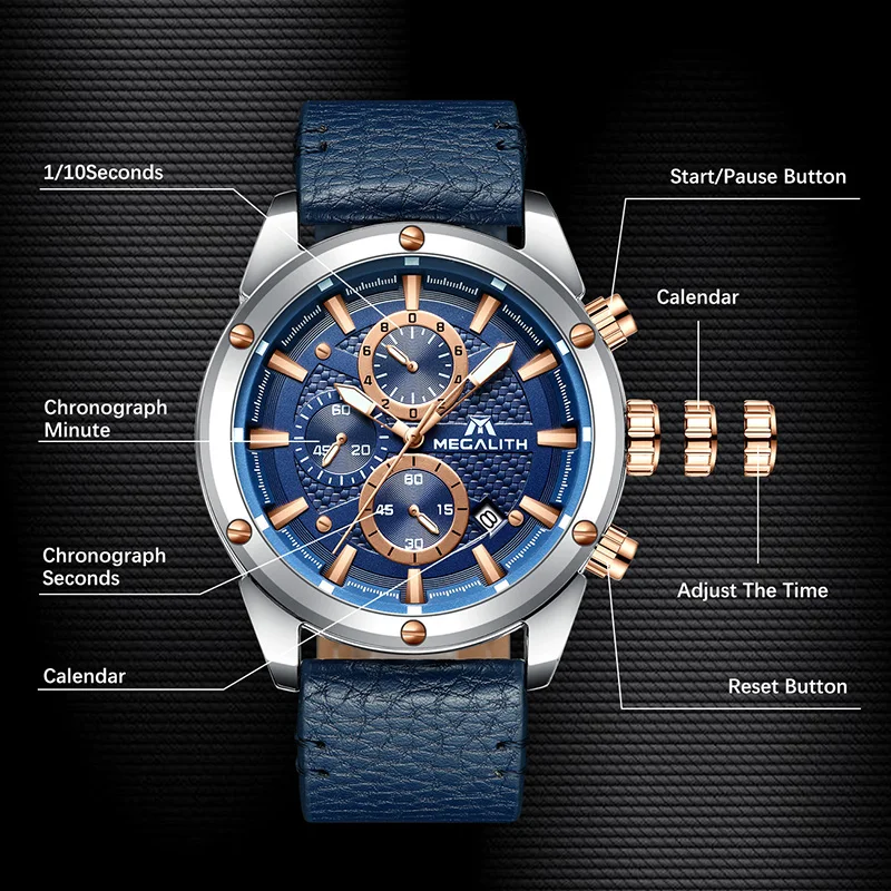 MEGALITH спортивные военные хронограф мужские часы водонепроницаемые Reloj Hombre 2019