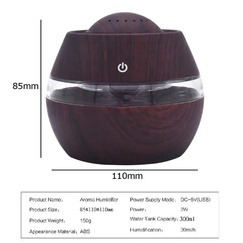 New 300ml Ultrasonic USB Wood Grain Mini Air Humidifier 7 Color LED Night Light Touch Sensitive Aroma Essential Oil Diffuser | Бытовая