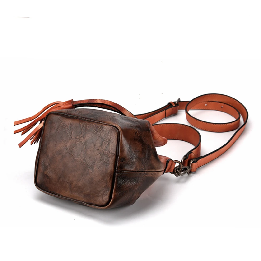 High Quality Real Cowhide Women Shoulder Messenger Bags Cross Body Handbag Leisure Vintage Genuine Leather Tote Bucket Bag | Багаж и сумки
