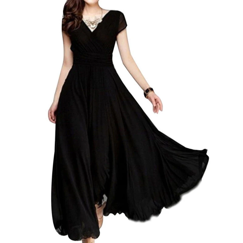 Женское шифоновое платье Элегантное Длинное Вечернее Платье С Рюшами однотонное