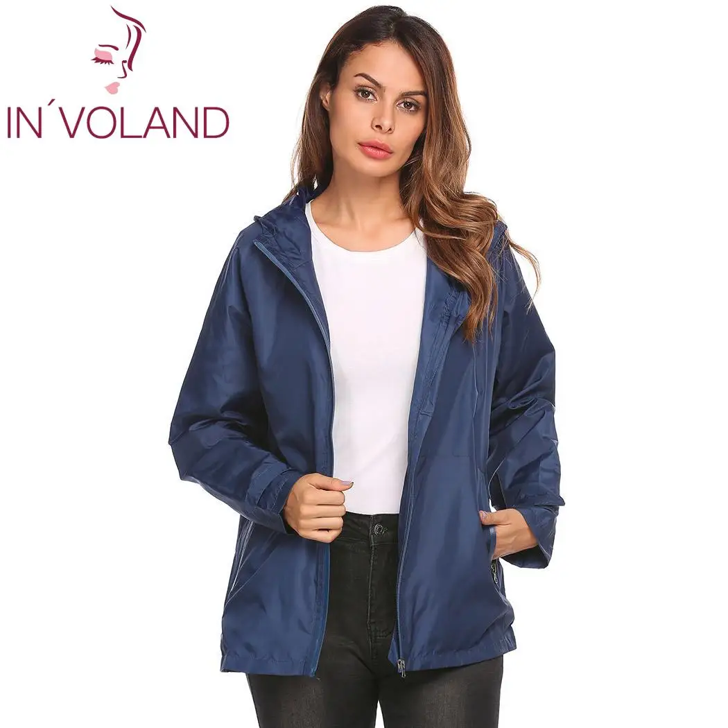 New Women Waterproof Breathable Long Sleeve Solid Coat Rain Jacket Autumn Winter Pockets Zip Zipper Closure Hooded | Женская одежда