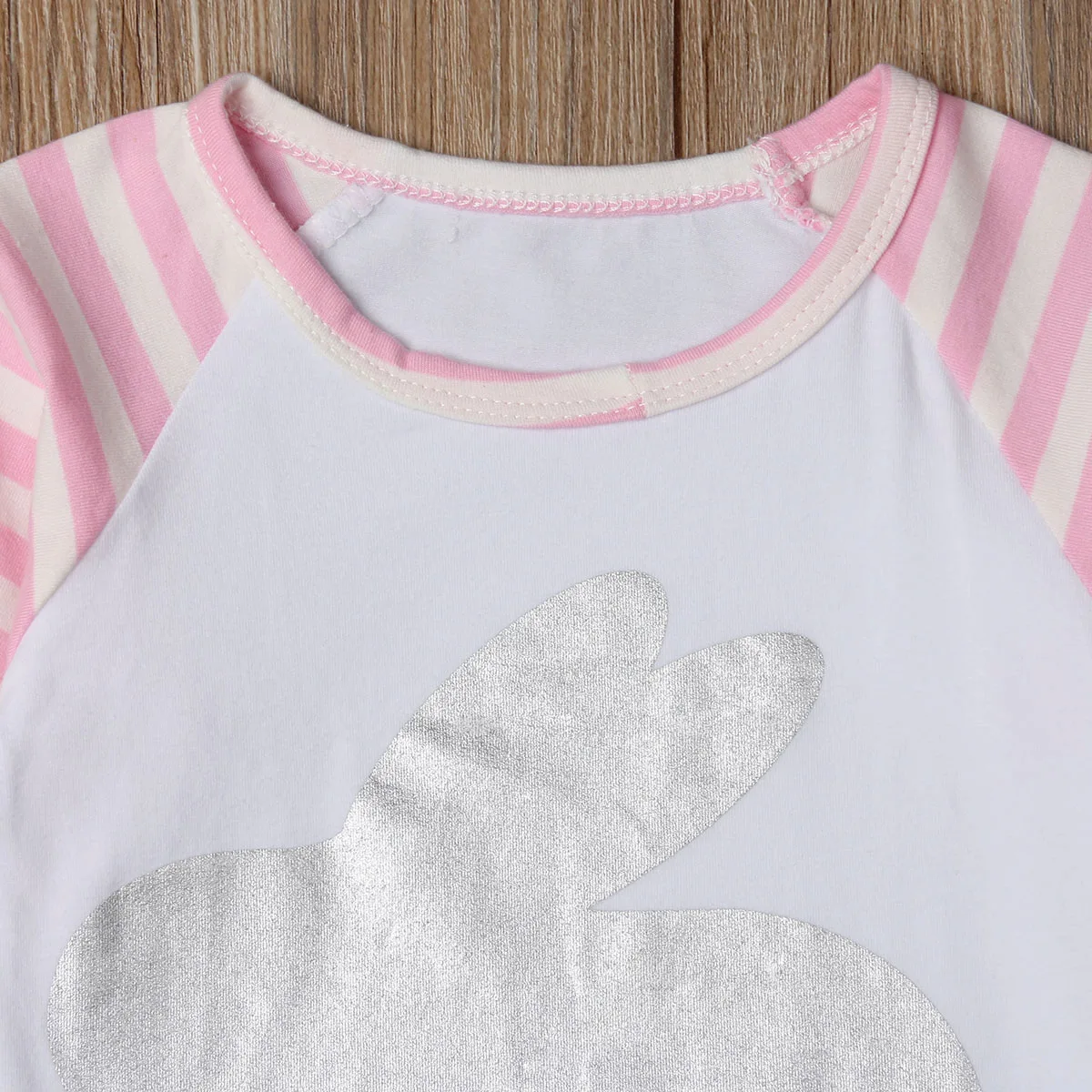 1-5Y Autumn Cute Toddler Kids Baby Girls T-Shirts Tops Bunny Rabbit Print Striped Ruffles Sleeve Pullover | Детская одежда и обувь