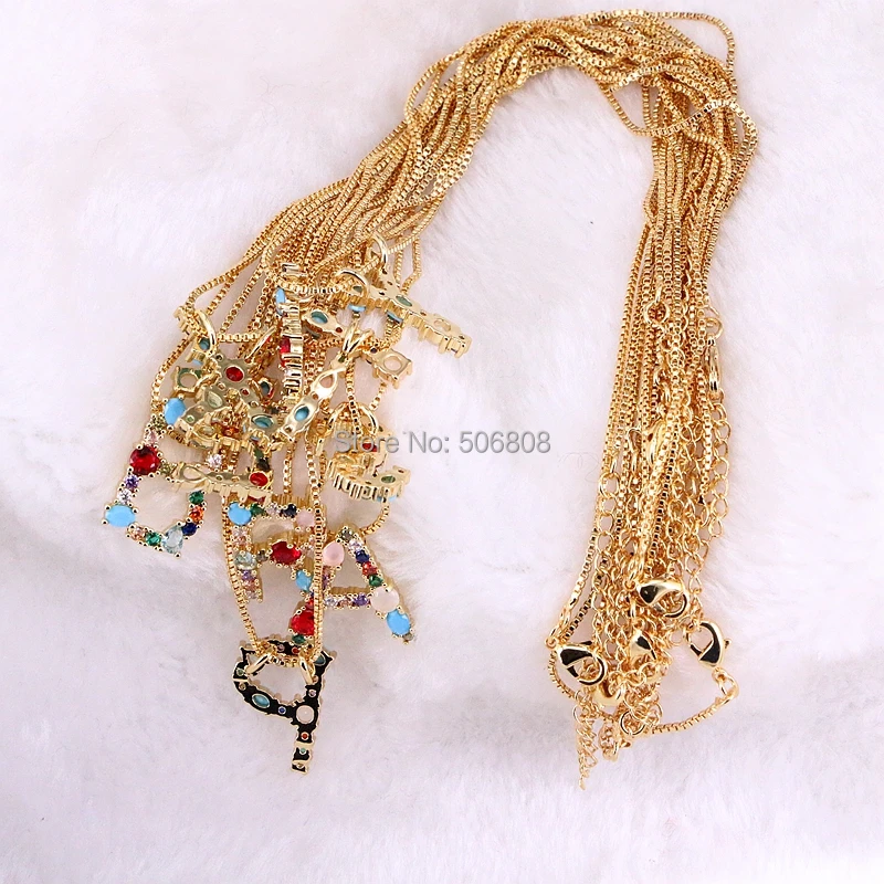 5 Strands Metal Gold Electroplated CZ Alphabet Initial Pendant Necklace Choose Letter | Украшения и аксессуары