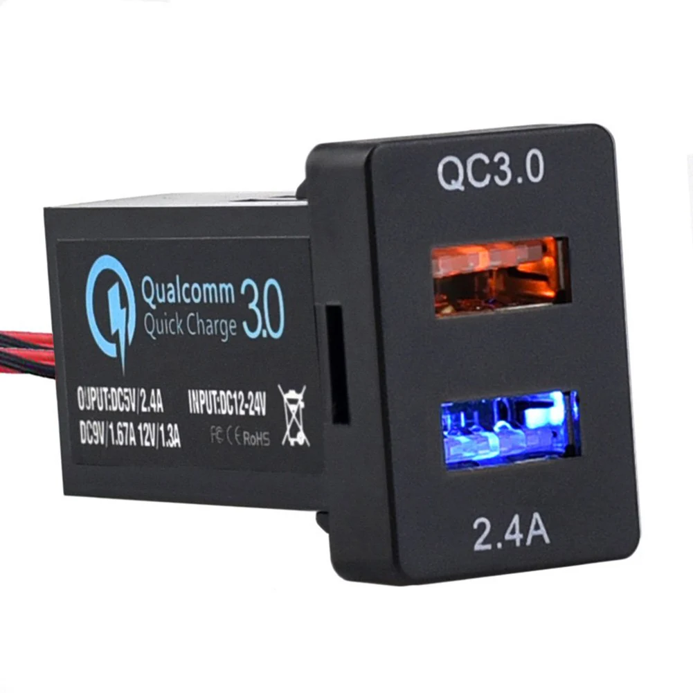 Автомобильное зарядное устройство 3 0 с двумя портами USB 2 для Toyota защитой от