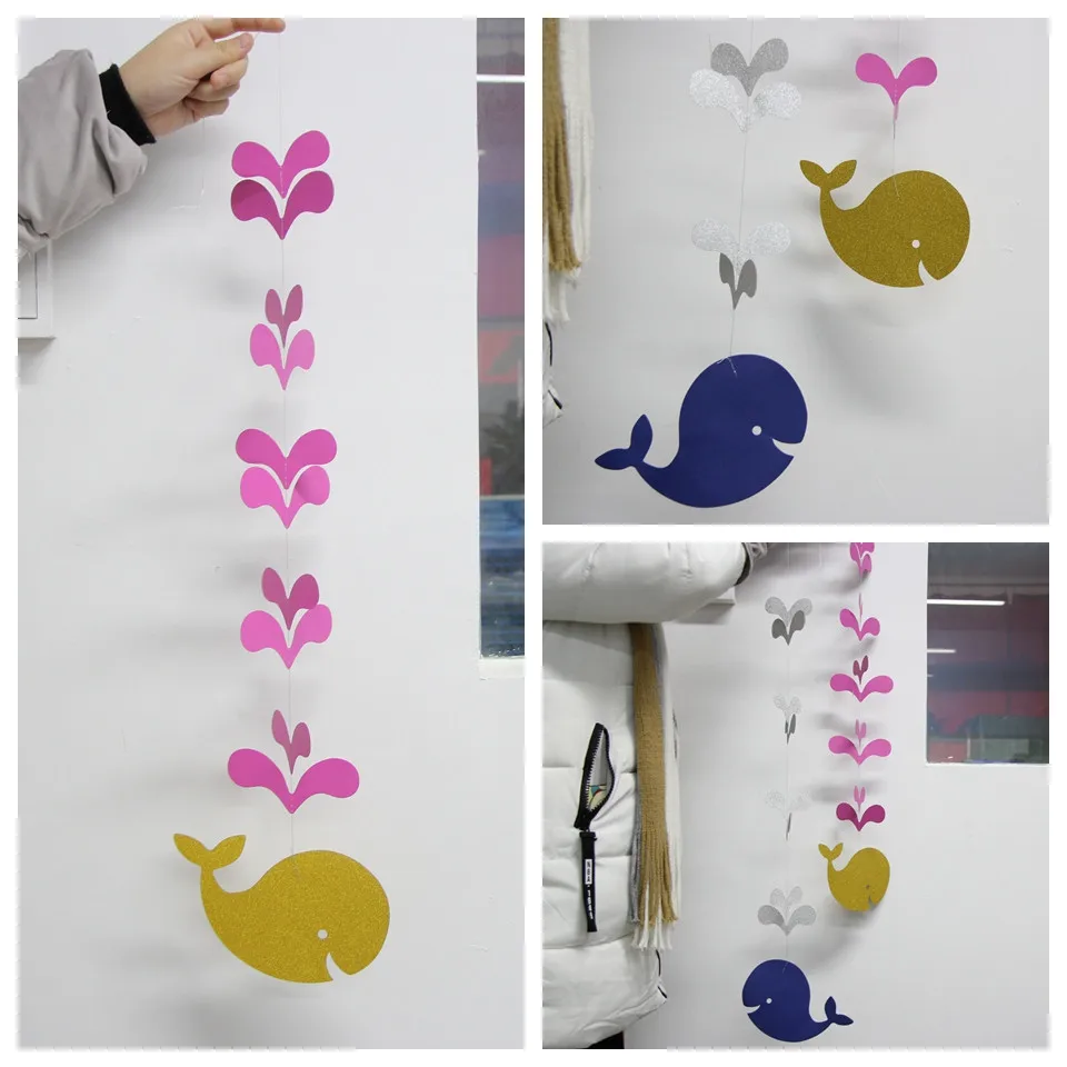 3PCS/Bag Blue Pink Whale And Spray Event Party Decoration Paper Garland Birthday Decor Children's Room Supplies | Дом и сад