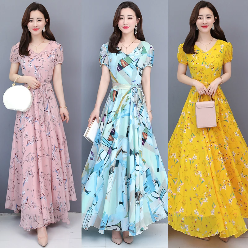 Boho одежда корейские платья для женщин 2021 Модное шифоновое с коротким рукавом