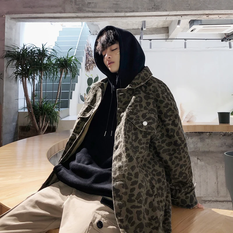 Новая Корейская Модная хлопковая куртка в стиле хип-хоп с леопардовым принтом на
