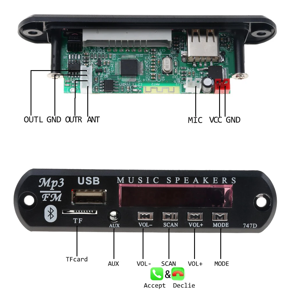 Новый Bluetooth MP3 плеер декодер плата с микрофоном FM радио TF USB 3 5 мм AUX аудио Handfree