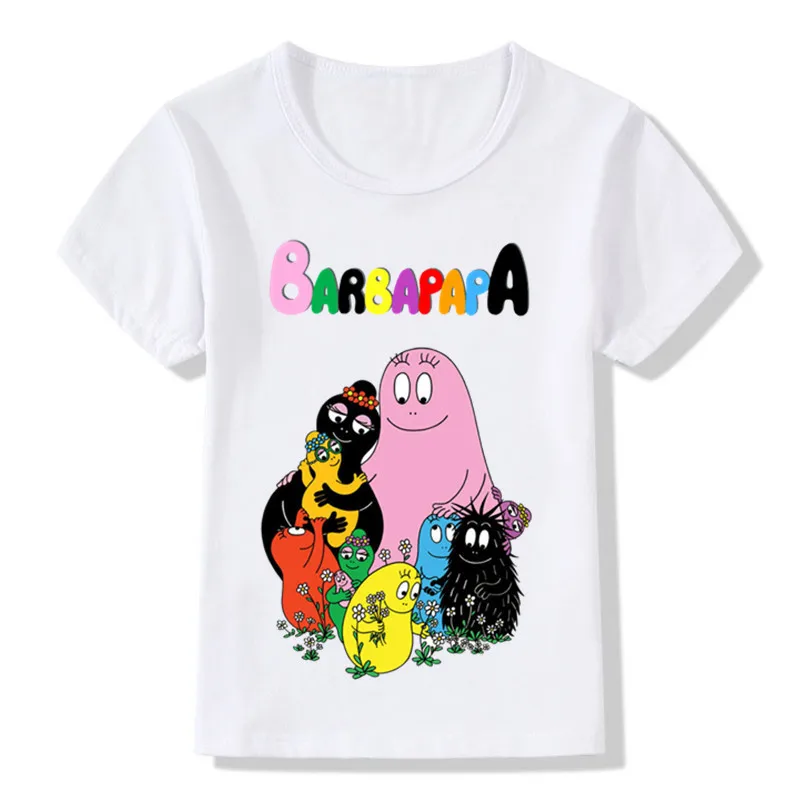 Милые забавные детские футболки с рисунком Barbapapa летние топы для мальчиков и