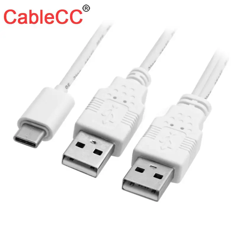 

Jimier CY Cable USB 3.1 Type C USB-C to Dual A Male Extra Power Data Y Cable for Cell Phone & Hard Disk