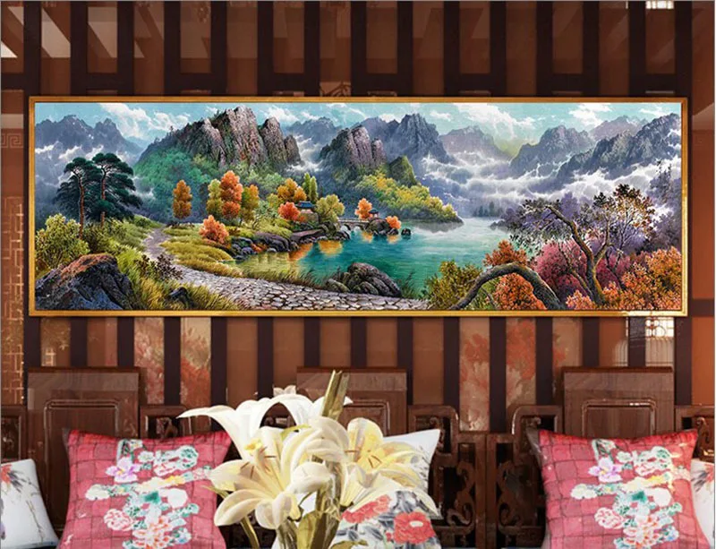 Пейзаж Китайский ветер рокопия круглая Алмазная вышивка полная Стразы алмазная