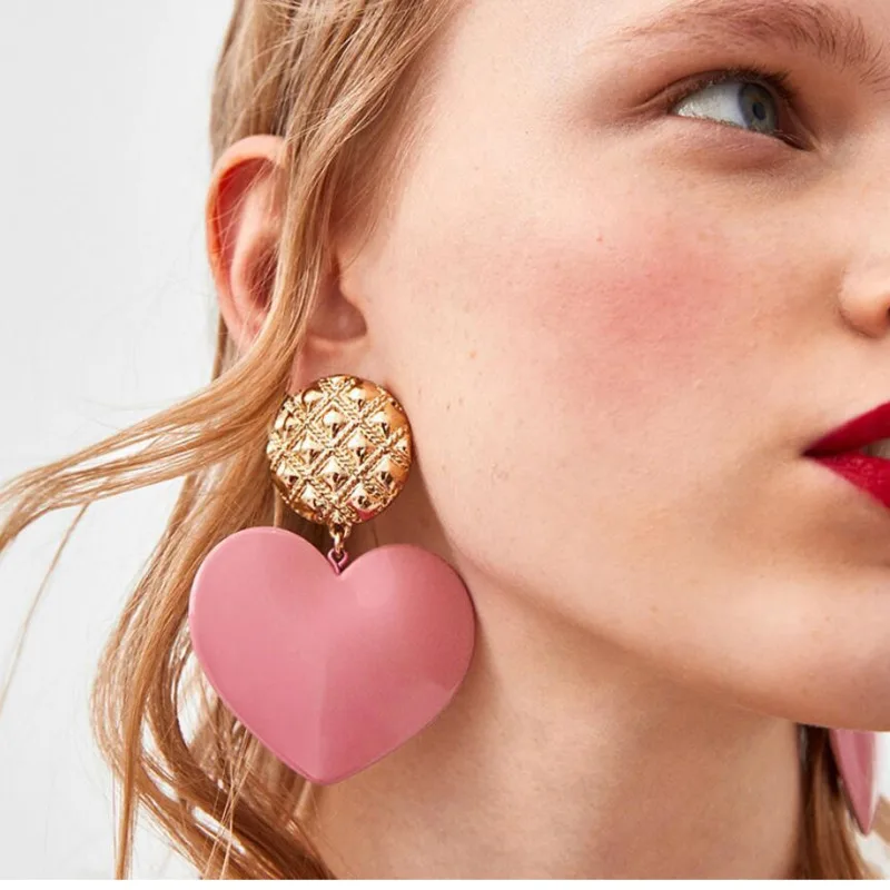 Женские серьги подвески с розовым сердцем модные брендовые ZA Jewelry Bijoux A1 новинка