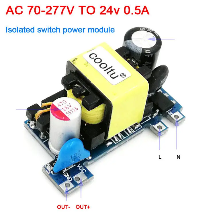 AC-DC Converter 70V-277v 110V 220V to 24V 500mA Buck Voltage Regulator Low Ripple Switching Power Supply Module