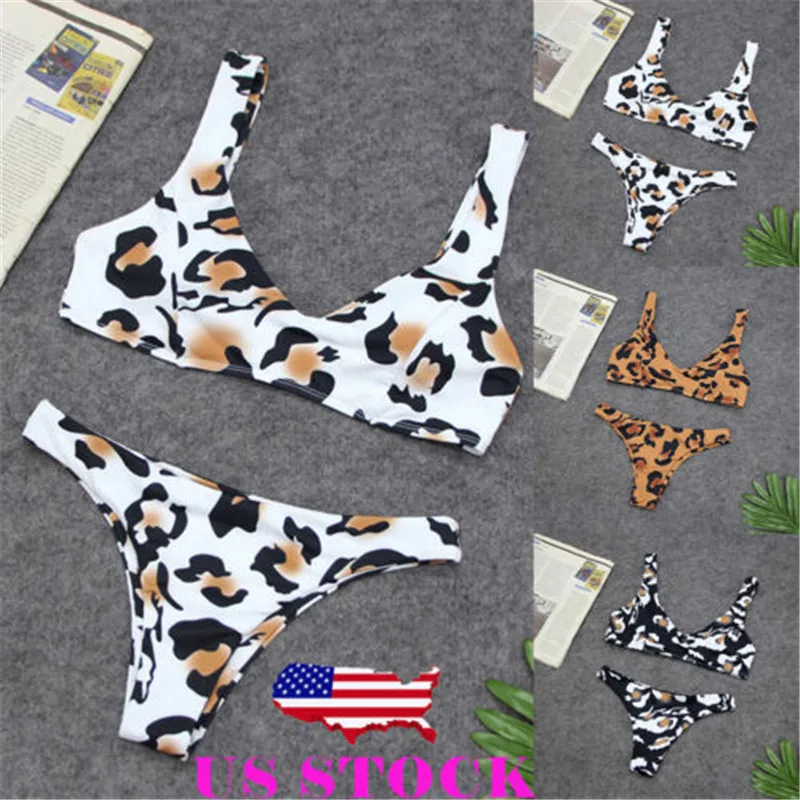 Американский женский пуш-ап леопардовая повязка бикини купальник купальный