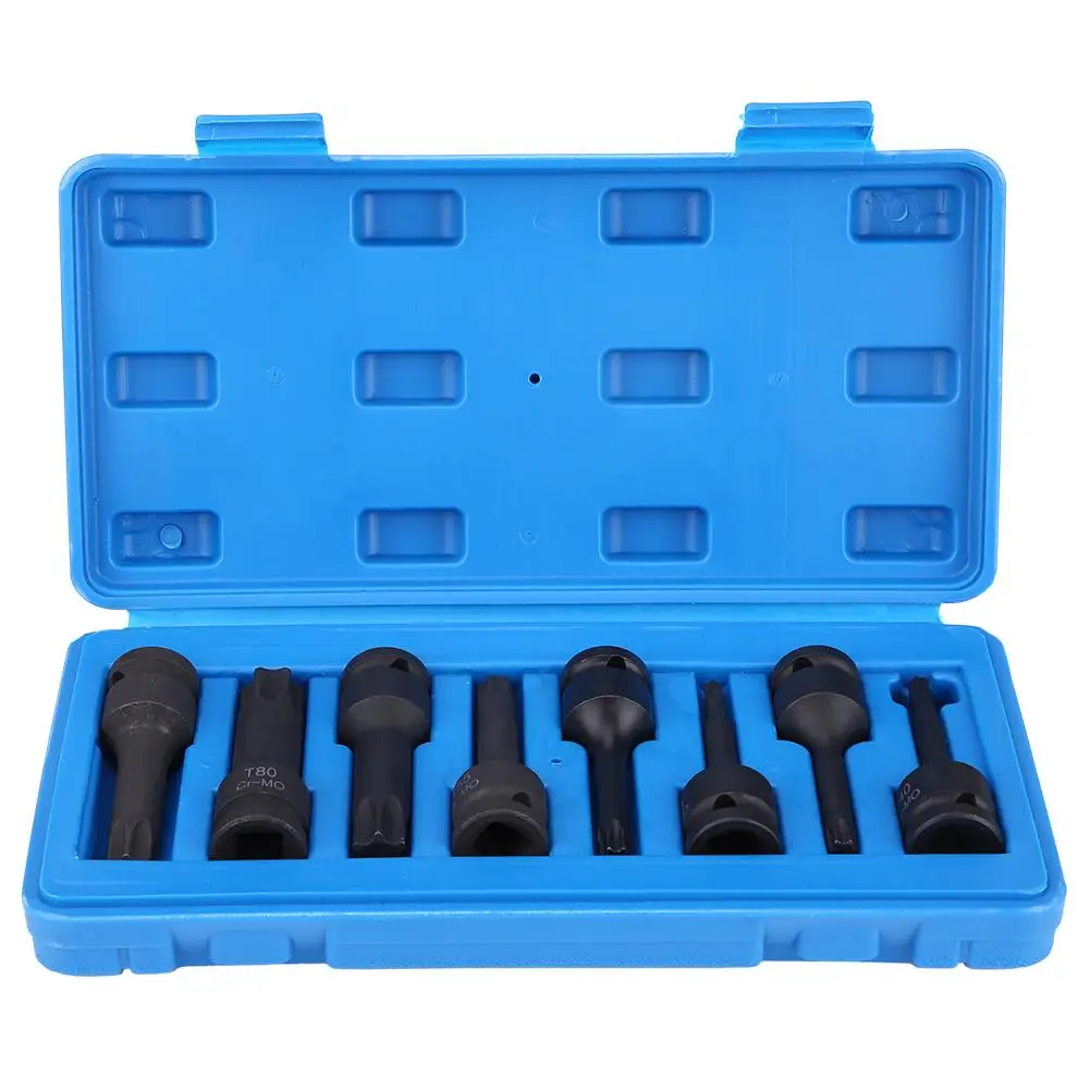 8 шт. 1/2 &quotдюймовый диск Torx Star Socket Набор бит с дюймовым приводом T30-T80