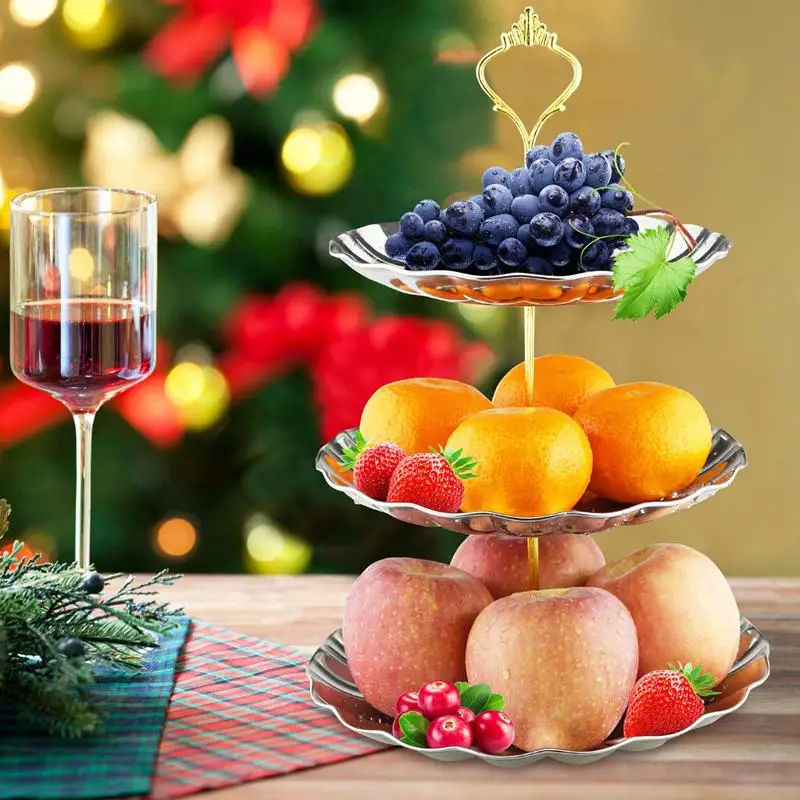 Фруктовые Тарелки 3 уровня из нержавеющей стали Торт Свадебный стенд фрукты