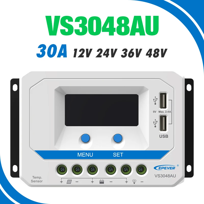 

EPEVER 30A Solar Controller 12V 24V 36V 48V Auto VS3048AU PWM Charge Controller with Built in LCD Display and Double USB 5V Port