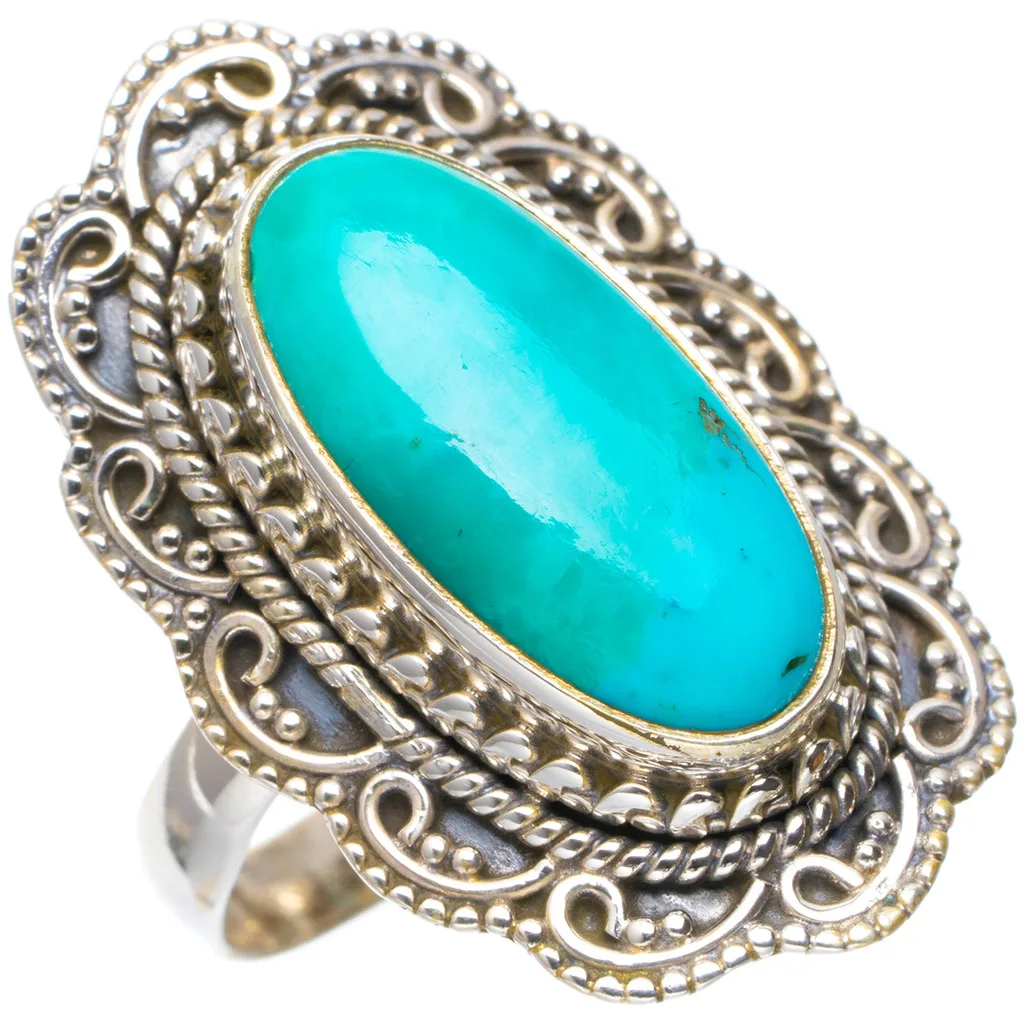 Натуральный Caribbean Larimar ручной работы уникальное 925 пробы Серебряное кольцо 7 5