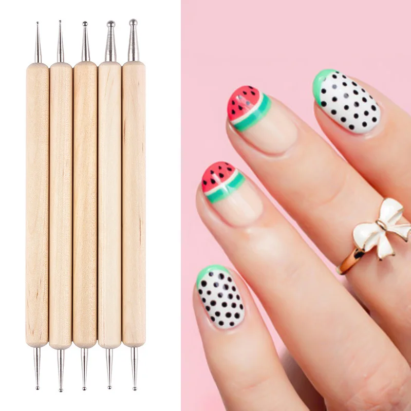 WiRinef Point Drill Pen Two Way Use Nail Art Dot Dotting Tools for Nails Wooden Manicure | Красота и здоровье